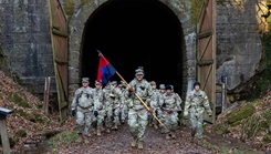 Military personnel on a ruck march