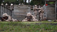 Recruit Austin Breindal with Charlie Company, 1st Recruit Training Battalion, Recruit Training Regiment, posts security during the Crucible