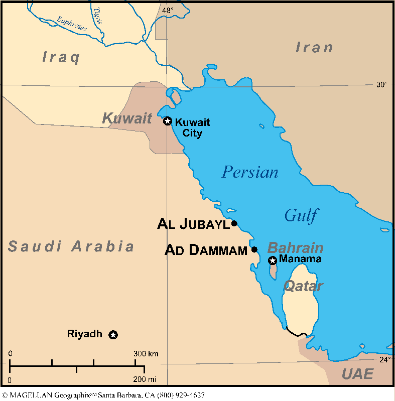 Figure 1. Locations of Ad Dammam and Al Jubayl