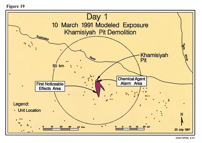Figure 19. Day 1: March 10, 1991, Modeled Exposure Khamisiyah Pit Demolition