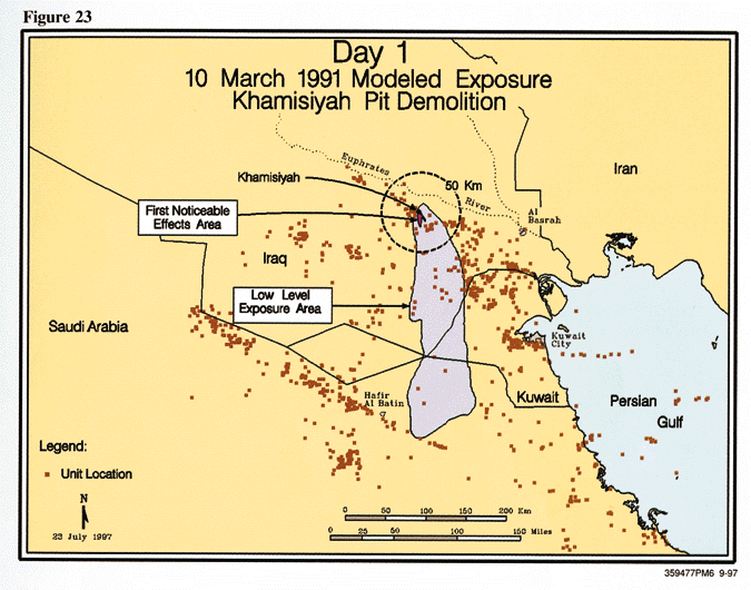 Figure 23. Day 1: March 10, 1991, Modeled Exposure Khamisiyah Pit Demolition