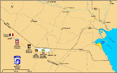 Figure 3.  Approximate locations of pre-ground war Fox alerts (February 1-14, 1991)