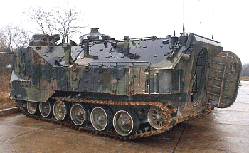Figure 9. Marine Corps assault amphibian vehicles, like the one above, transported Marines through the minefield and into battle