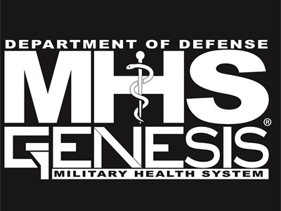 MHS GENESIS Logo, Reversed White on Black Background