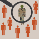Magnifying glass highlighting service member
