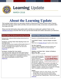 Department of Defense Patient Safety Program March 2018 Learning Update cover