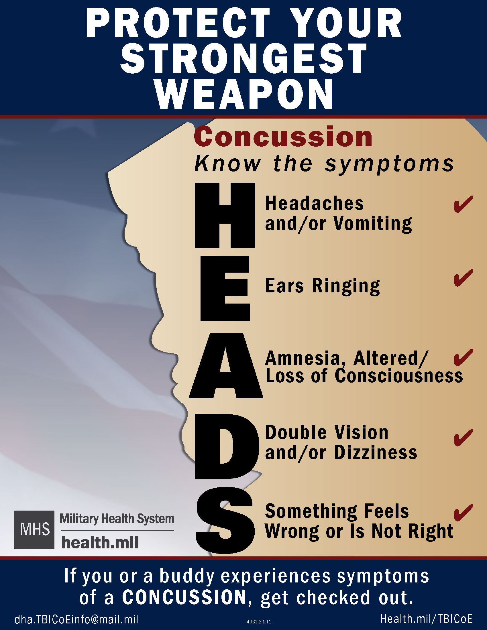 Protect Your Strongest Weapon. Concussion: Know the Symptoms
