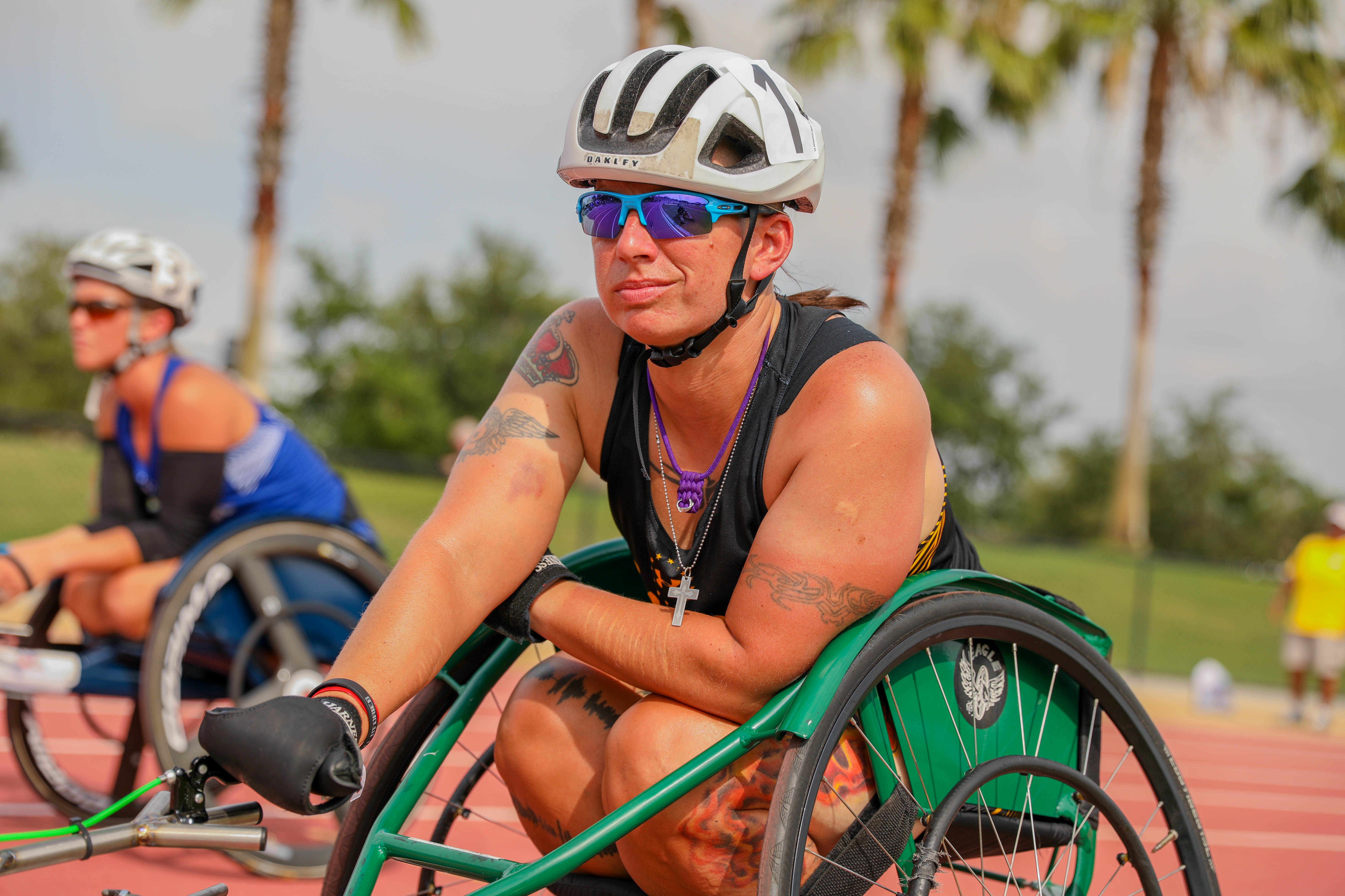 Photo of TBI Champion Beth King geared up for a ride.