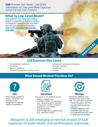 Thumbnail image of the downloadable fact sheet on Low-Level Blast for health care providers.