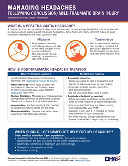 Thumbnail image of the downloadable Managing Headaches Following Concussion fact sheet.