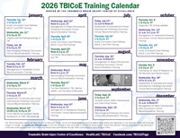 Thumbnail image of the downloadable flyer listing 2026 TBICoE training events.
