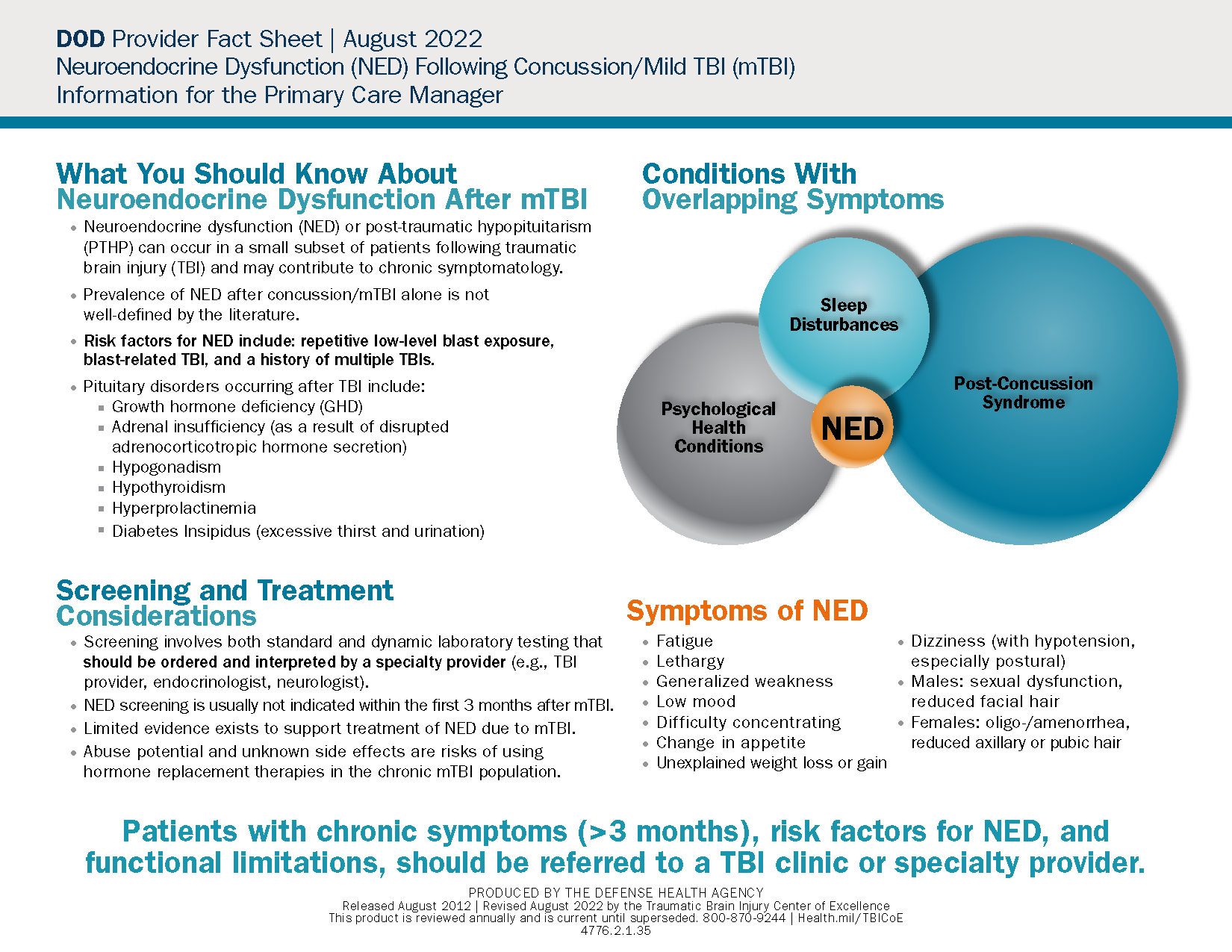 Thumbnail image of the Neuroendocrine Dysfunction Following Concussion/Mild TBI Provider Fact Sheet.