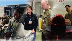 Collage of military and civilian healthcare providers working together.