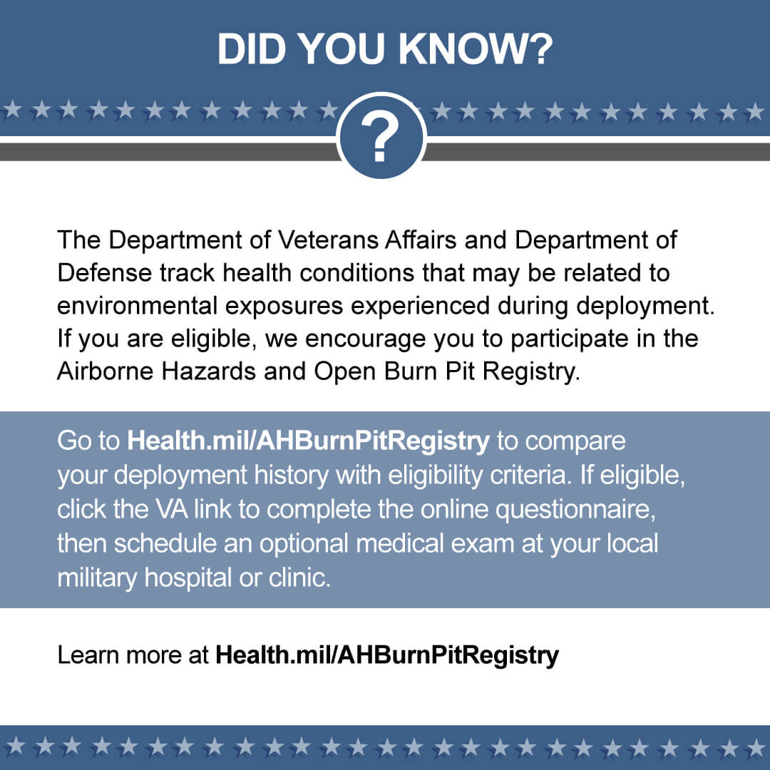 Use this graphic to promote the Airborne Hazards and Open Burn Pit Registry on social media