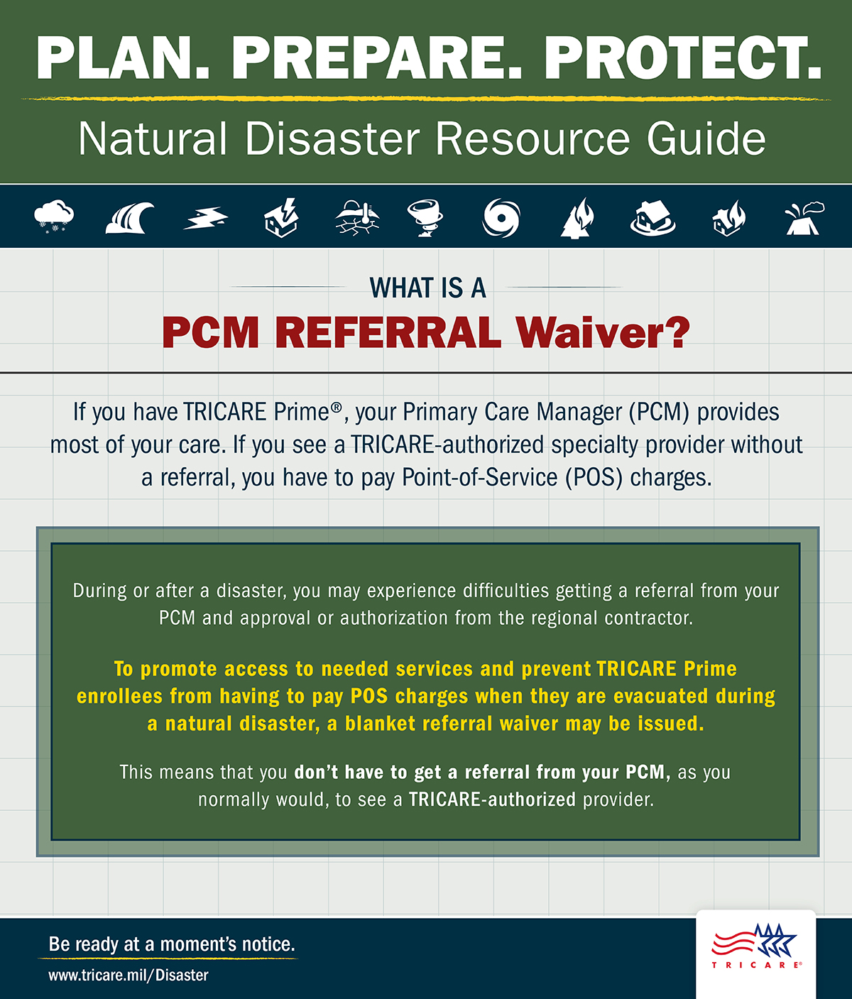  Image describing what a Primary Care Manager Referral waiver is, and when you can obtain a blanket referral waiver during a disaster