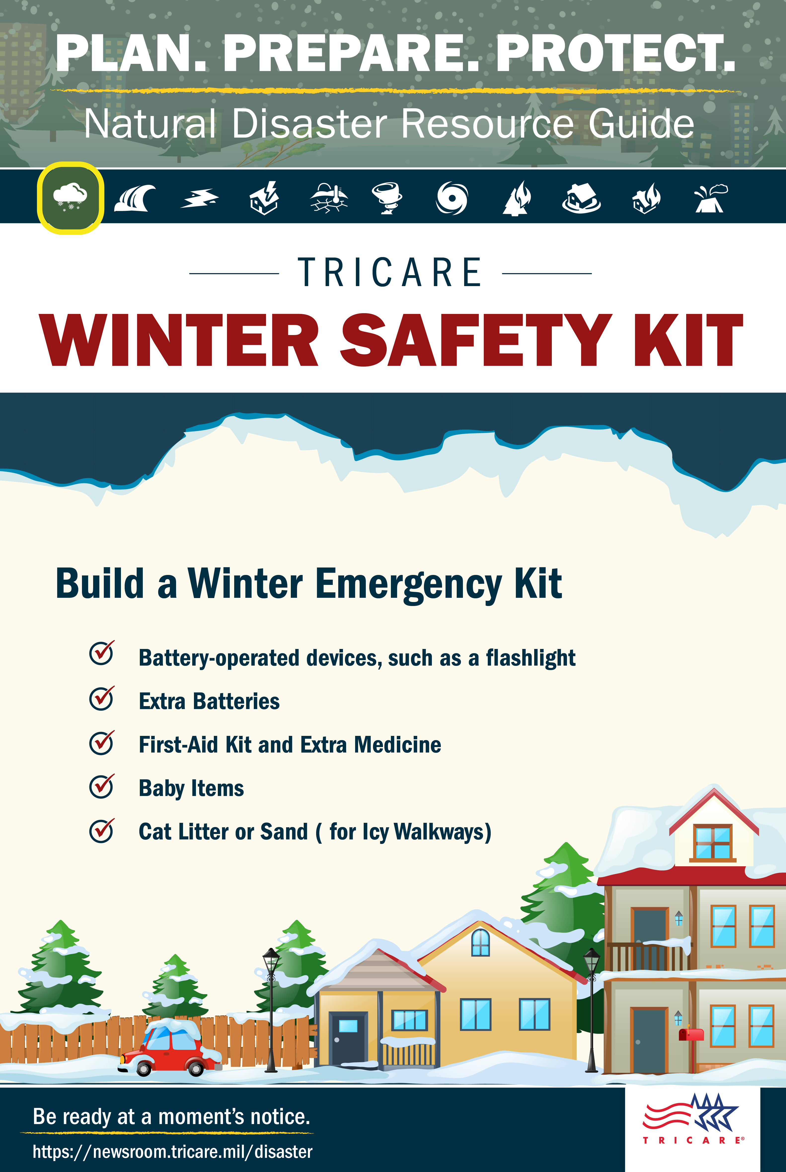 Link to Infographic: Plan. Prepare. Protect. Build a winter emergency kit.