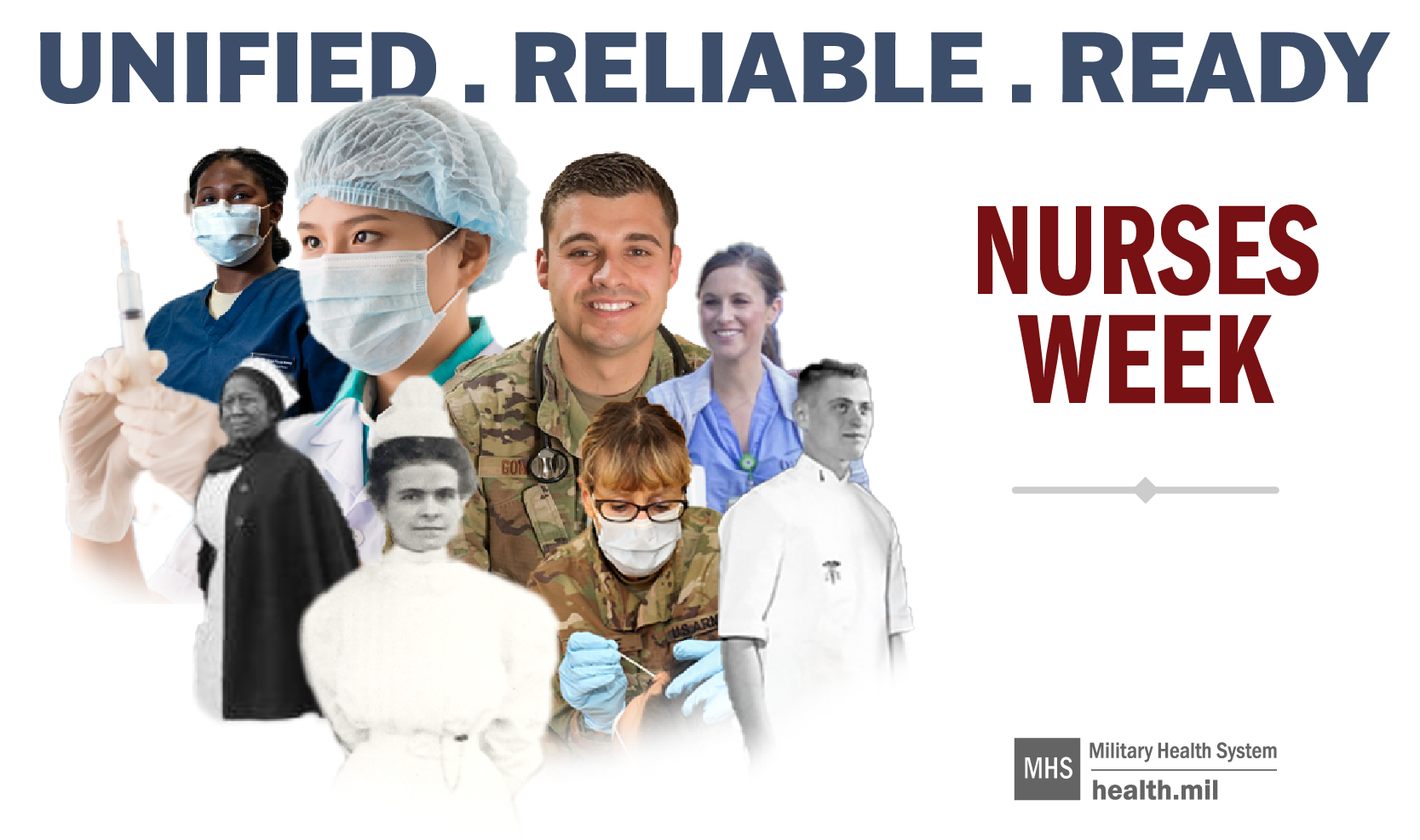  Social media graphic for National Nurses Week showing a collage of military nurses.