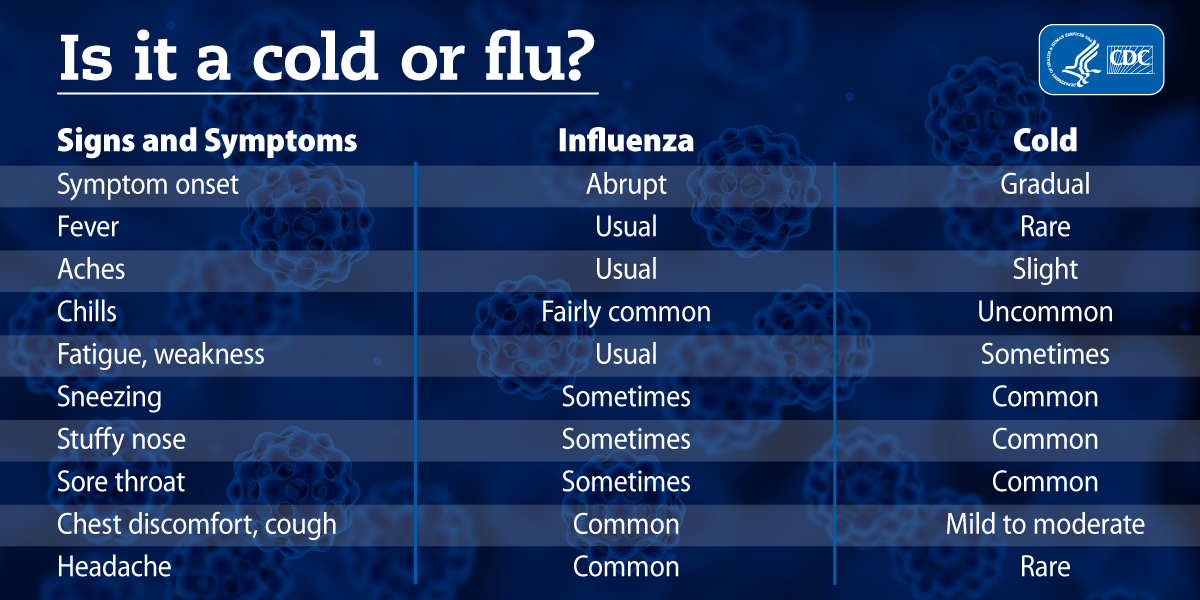 Graphic comparing cold and flu symptoms 