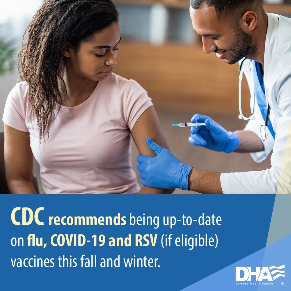 Link to Infographic: CDC Recommends being up-to-date on flu, COVID-19 and RSV (if eligible) vaccines this fall and winter. 