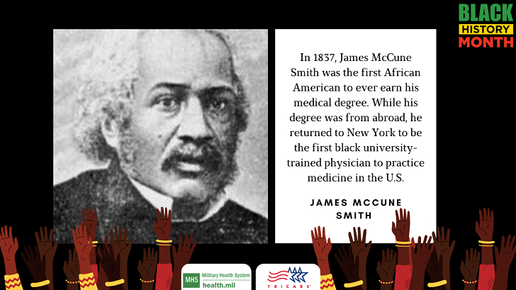 Dr. James McCune Smith was the first African American to earn his medical degree. At the time, Dr. Smith was barred from earning his degree in the U.S. due to his race, causing him to travel to Glasgow, Scotland to complete his education. Upon his return to New York, he became the first university-trained Black physician to practice medicine and publish articles in medical journals in the U.S. He went on to work alongside abolitionist Frederick Douglass to put an end to slavery and establish the National Council of the Colored People.  Read more: https://www.edi.nih.gov/blog/communities/history-Black-scientists-ruth-ella-moore-james-mccune-smith