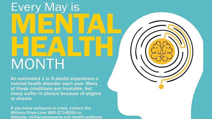 Image of Every May is Mental Health Month. If you know someone in crisis, contact the Military Crisis Line: 800-273-8255. (Photo: MHS Communications).