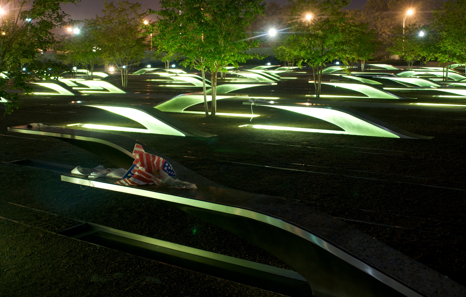 Link to Photo: Photo of the National 9/11 Pentagon Memorial. The Pentagon Memorial was created to remember and honor those family members and friends who are no longer with us because of the events of September 11, 2001 at the Pentagon. (Courtesy photo by Kevin Dwyer)