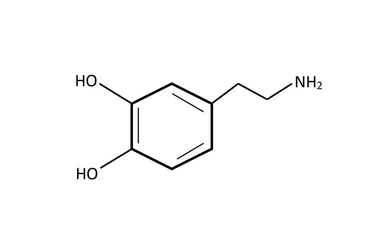 Image of A dopamine molecule. Click to open a larger version of the image.