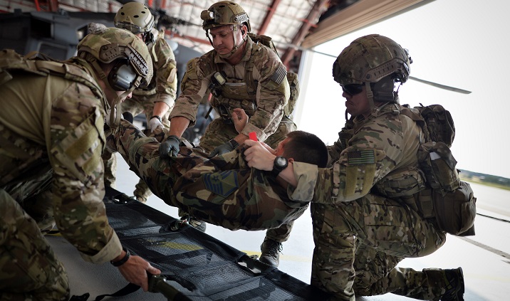 Pararescue Jumpers and Combat Rescue Officers with the 103rd Rescue Squadron, 106th Rescue Wing conduct mass casualty training with the Battlefield Air Targeting Man-Aided Knowledge System. (U.S. Air Force photo by Staff Sgt. Christopher S. Muncy)