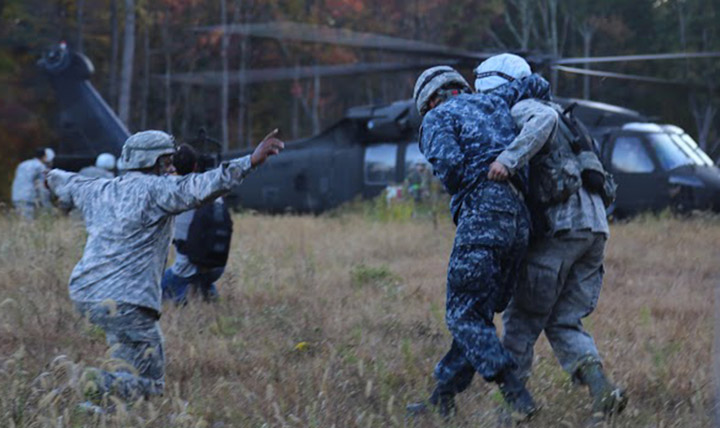 Fourth-year medical students from the Uniformed Services University of the Health Sciences practiced their skills during Operation Bushmaster, a field exercise that took place Oct. 10-22 at Fort Indiantown Gap, Pa. (DoD photo by Sarah Marshall)