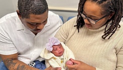  My’Kia Starks and her husband, Spc. LaMichael Starks, assigned to the 84th Combat Engineer Company, Infantry, 710th Light Support Battalion, 3rd Brigade Combat Team, 10th Mountain Division, hold their newborn daughter