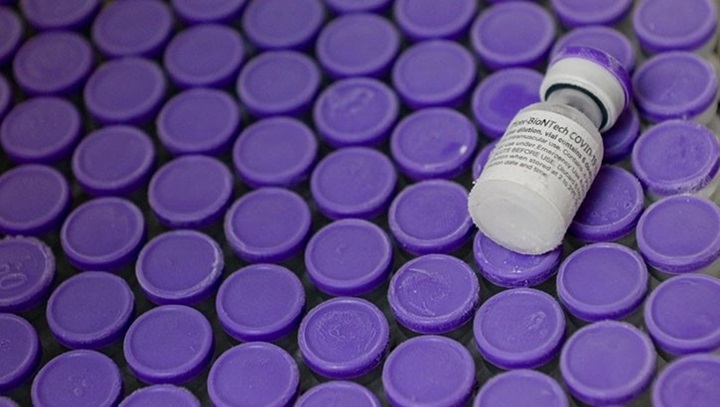 Image of Containers of the Pfizer COVID-19 vaccine. Each vial contains six doses for vaccination against the COVID-19 virus.