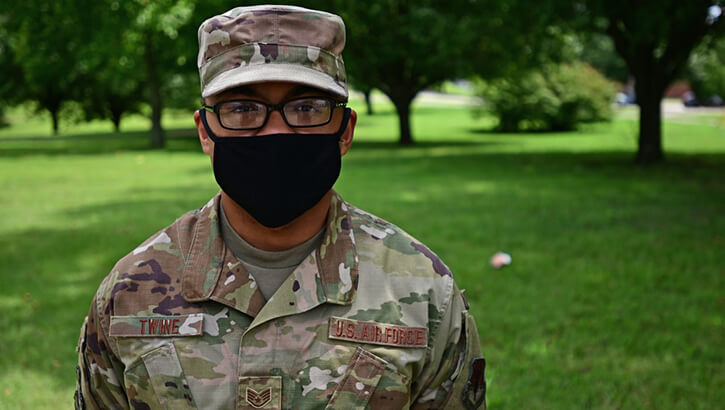 Image of Military personnel wearing a face mask. Click to open a larger version of the image.