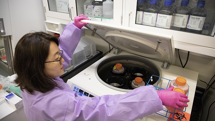 Misook Choe, a laboratory manager with the Emerging Infectious Disease branch at the Walter Reed Army Institute of Research in Silver Spring, Md., runs a test during research into a solution for the new coronavirus, COVID-19, March 3, 2020. The Emerging Infectious Diseases branch, established in 2018, has the explicit mission to survey, anticipate and counter the mounting threat of emerging infectious diseases of key importance to U.S. forces in the homeland and abroad. (U.S. Army Sgt. Michael Walters)