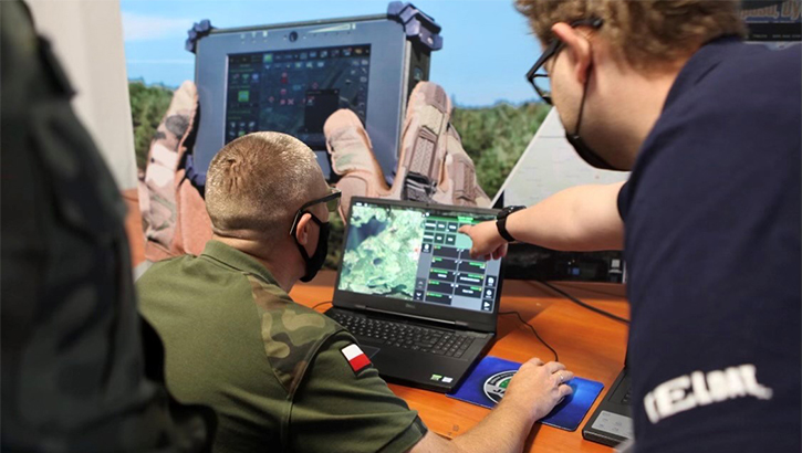 Image of Military personnel looking at a laptop screen. Click to open a larger version of the image.