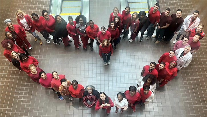 Walter Reed National Military Medical Center’s Directorate of Medicine/Cardiology Service’s staff members come together Feb. 2, 2024, wearing red in observance of National Wear Red Day and American Heart Month.