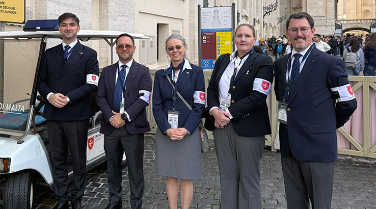 Dr. Ritschel, center, with her team outside the first aid station in St. Peter’s square