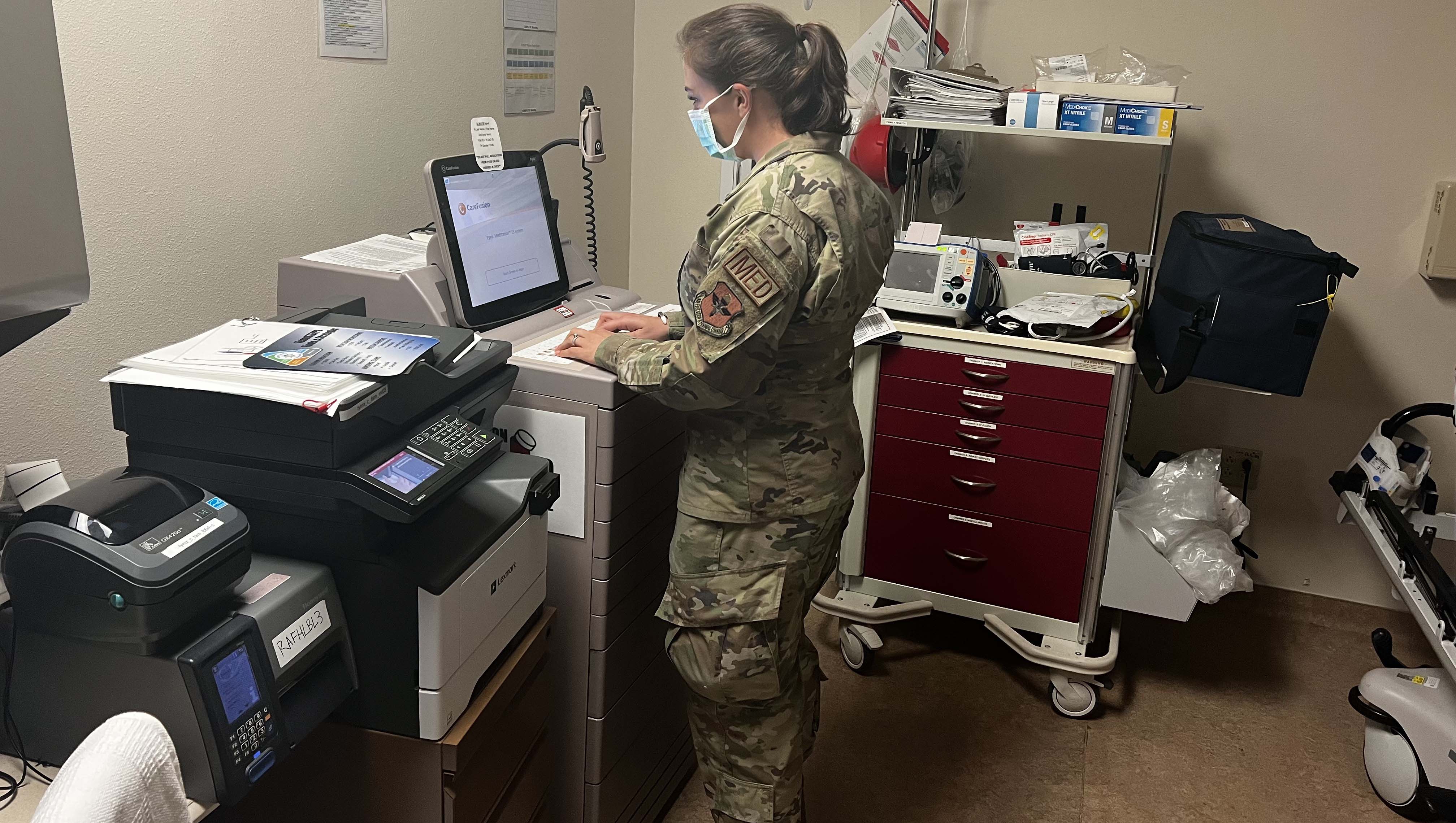 Image of Air Force Capt. Courtney Ebeling, a medical-surgical nurse at Joint Base San Antonio-Randolph Family Health Clinic, Texas, was deployed to support the COVID-19 response in Afghanistan in 2021. They administered vaccinations to U.S. citizens, service members, and foreign military members as well as supported the preparation to withdraw from the country. (Photo: Courtesy of Air Force Capt. Courtney Ebeling).