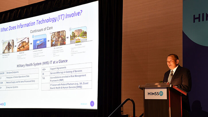Image of Pat Flanders presenting at HIMSS 2021. Click to open a larger version of the image.