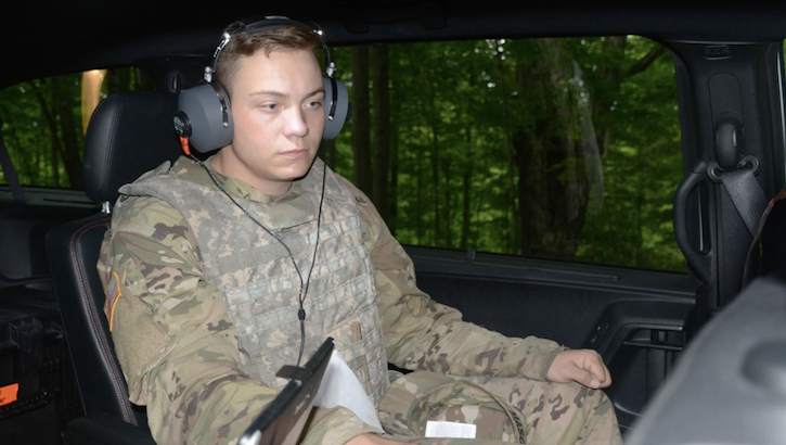 Image of Pfc. Calvin Masson, an infantryman with 2nd Battalion, 22nd Infantry Regiment, 1st Brigade Combat Team, 10th Mountain Division (LI), and a native of Denver, conducts a “FitCheck” of his hearing protection prior to firing an M3 Multi-Role Anti-Armor Anti-Personnel Weapon System (MAAWS) during a training event near Fort Drum, N.Y.  (Photo: Warren Wright).