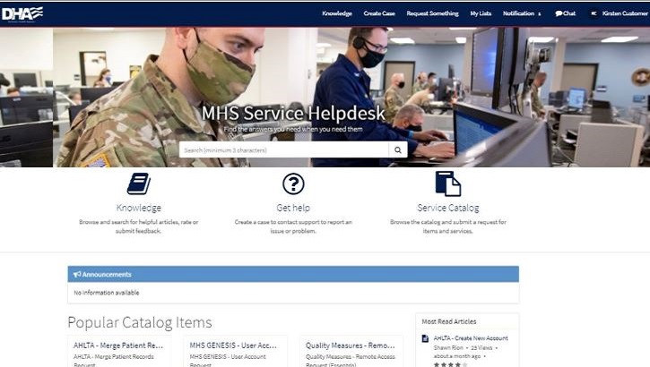 Screenshot of the Help Desk homepage