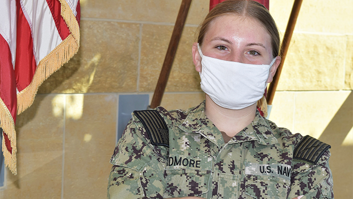 Image of Corpsman conviction of care, compassion and competence…Hospitalman Grace Pridmore, from Kellyville, Okla., assigned to Navy Medicine Readiness and Training Command (NMRTC) Bremerton Detachment Puget Sound Naval Shipyard (PSNS), was acknowledged for her selfless effort by Capt. Shannon J. Johnson, NMRTC Bremerton commanding officer, for identifying another Sailor at risk and taking quick action to help get the Sailor to the appropriate level of care, very possibly saving a life (official Navy photo by Douglas H Stutz, NHB/NMRTC Bremerton public affairs officer).