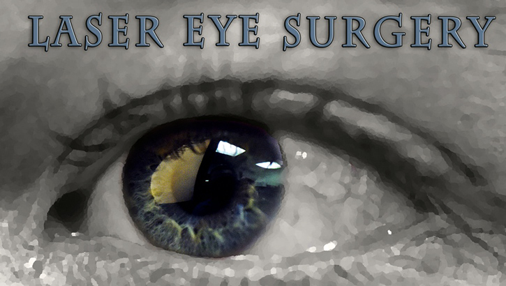 Image of Close up picture of an eye ball with the words 'Laser Eye Surgery' across the top.