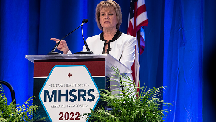 Ms. Seileen Mullen, the acting assistant secretary of defense for health affairs, makes opening remarks during the Military Health System Research Symposium at the Gaylord Hotel in Kissimmee, FL on Monday, September 12, 2022. MHSRS provides a collaborative setting for the exchange of information between military providers with deployment experience, research and academic scientists, international partners, and industry on research and related health care initiatives, such as Combat Casualty Care, Operational Medicine, Clinical and Rehabilitative Medicine, Medical Simulation and Information Sciences, and infectious Diseases.