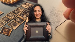 Hospital Corpsman 3rd Class Shokoufeh Shadabi, a student in the Enlisted to Medical Degree Preparatory Program (EMDP2) at the Uniformed Services University, holds her framed miniature painting