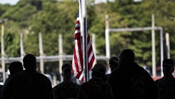 A multiservice contingent of military and Department of Defense civilian medical experts gathers inside the mission bay during a tour of the Spearhead-class expeditionary fast transport USNS Cody (T-EPF 14), Joint Expeditionary Base Little Creek-Fort Story, Virginia, Aug. 28, 2025. (Defense Health Agency photo by T. T. Parish)