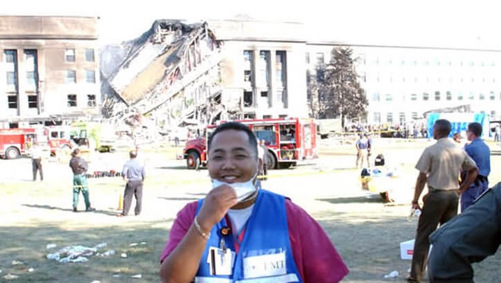 Image of "Merwynn Pagdanganan, a federal health care IT specialist at the Pentagon, was there the morning of Sept. 11, 2001. He jumped into action to support the emergency responders aiding and evacuating the injured (Courtesy of Merwynn Pagdanganan).".