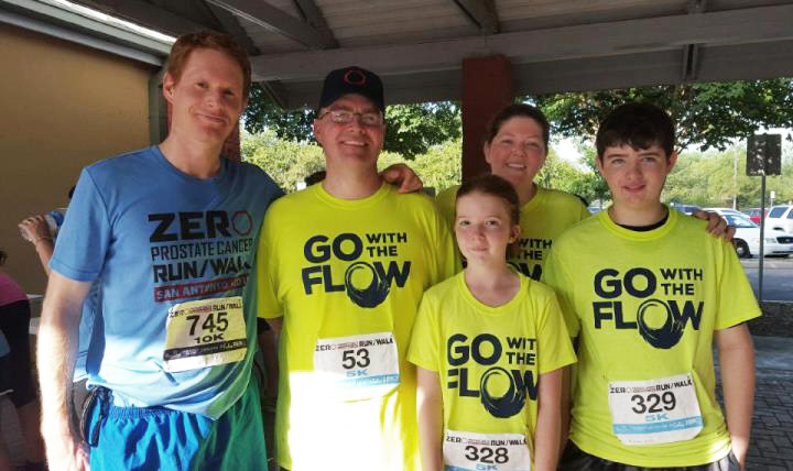 Air Force Master Sgt. Sam Mullins, second from the left, participated in an organized event earlier in September to raise awareness for prostate cancer. He was joined by his wife, Sharon, and his children, Audrey and Ethan. Dr. Matthew Stringer, far left, who helped operate on Mullin’s cancer, participated in the event as well. (Photo Courtesy of Sam Mullins)