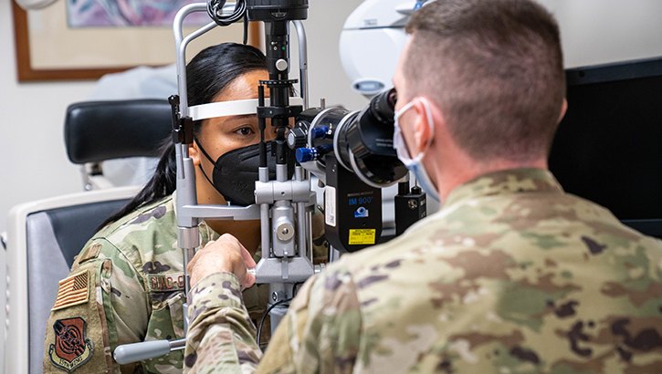 Military personnel in eye exam