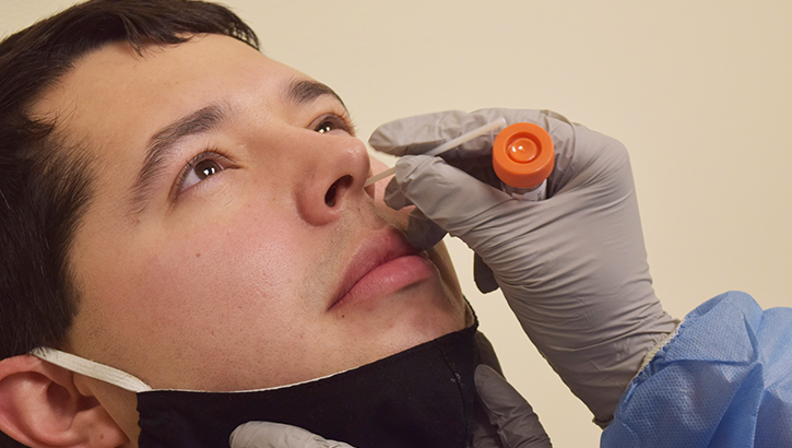 Soldier getting a nasal swab test for COVID-19