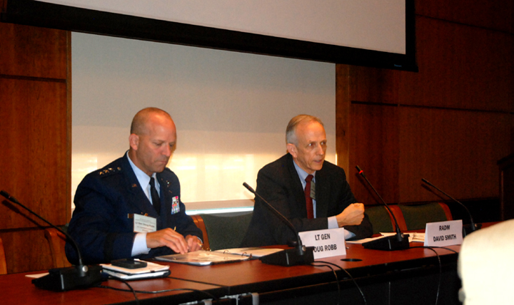 Air Force Lt. Gen. Douglas Robb, director of the Defense Health Agency, and Dr. David Smith, deputy assistant secretary of Defense for Health Affairs, Health Readiness Policy and Oversight, attend Committee on Military Trauma Care’s Learning Health System and its Translation to the Civilian Sector meeting in Washington, D.C.